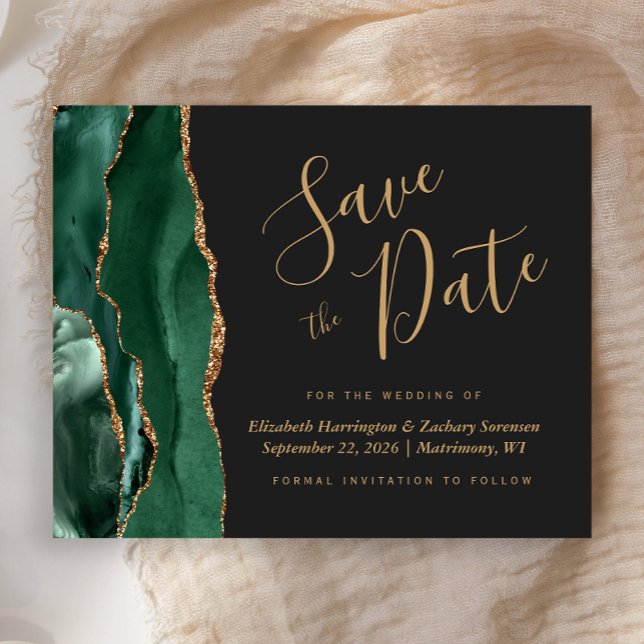 Budget Green Gold Agate Dark Wedding Save the Date (Creator Uploaded)