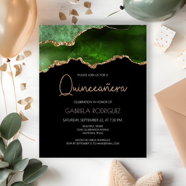 Budget Green Gold Agate Quinceañera Invitation (Creator Uploaded)