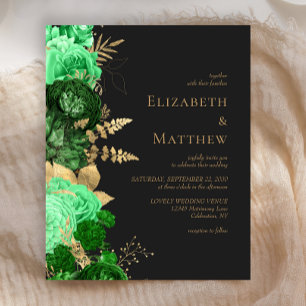 Budget Green Gold Floral Dark Wedding Invitation