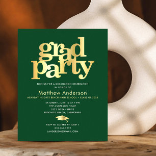 Budget green gold graduation cap bold party invite