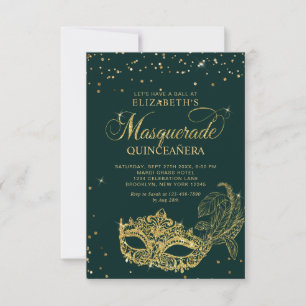 BUDGET Green Gold Masquerade Quinceañera Photo Card