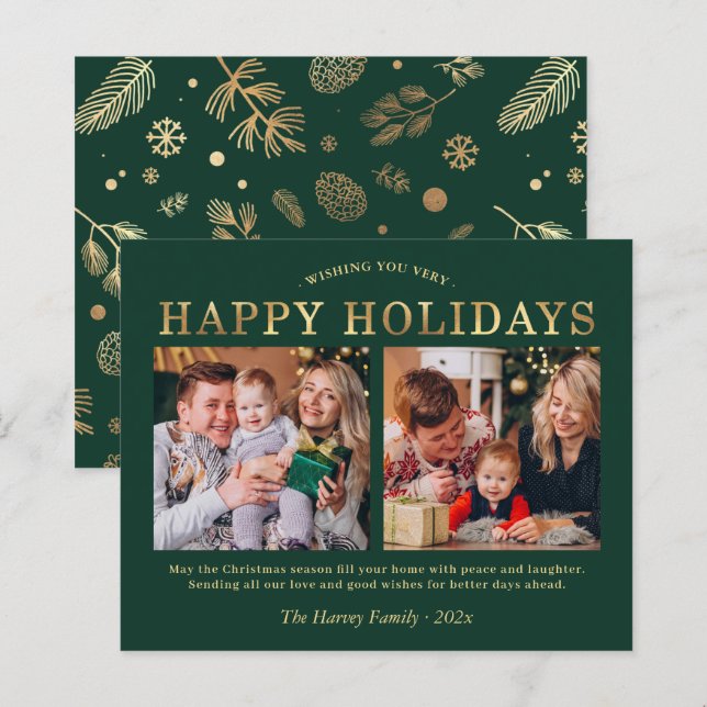 Budget Green Gold Noël Carte photo (Devant / Derrière)