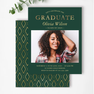 Budget Green Gold Photo Graduation Invitation