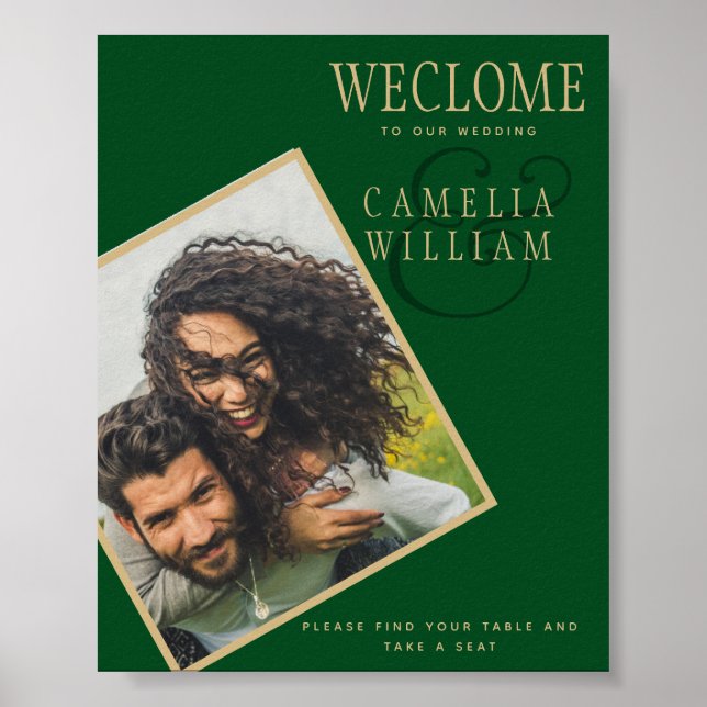 BUDGET Green Gold PHOTO Wedding Welcome SIGN (Front)