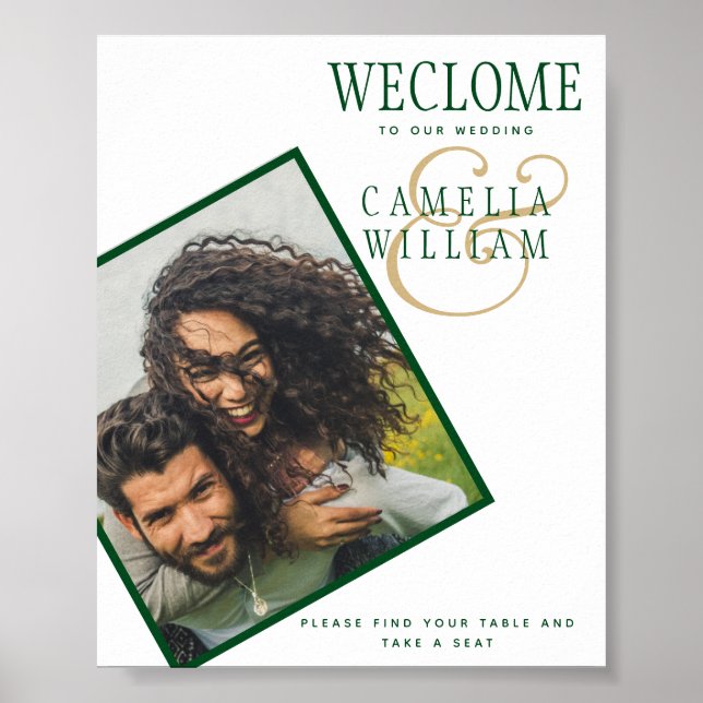 BUDGET Green Gold PHOTO Wedding Welcome SIGN (Front)