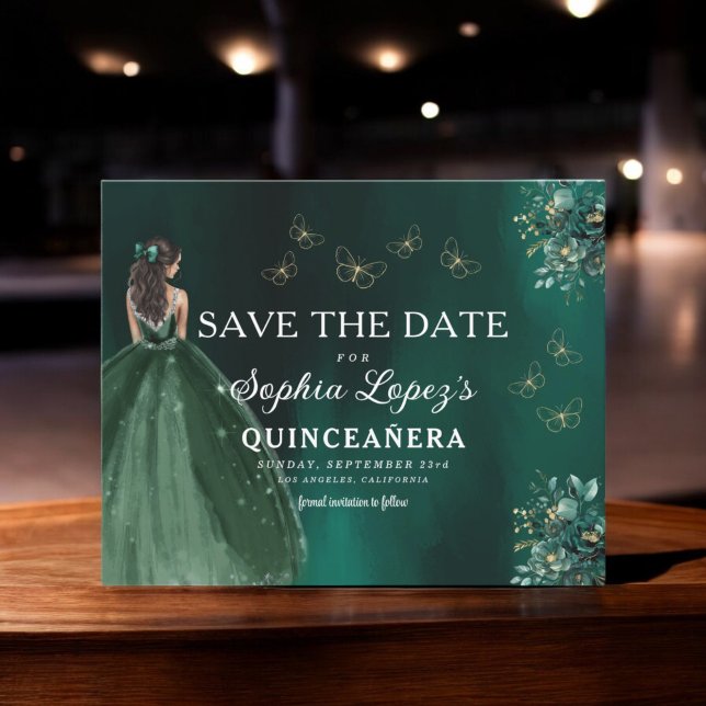 Budget Green Gold Quinceanera Save the Date Flyer (Creator Uploaded)