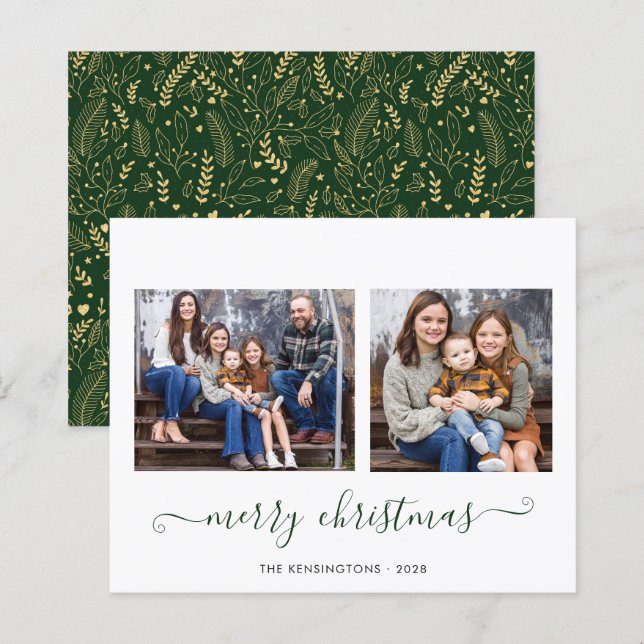 BUDGET Green Gold Script Merry Christmas Photo (Front/Back)