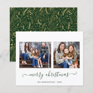 BUDGET Green Gold Script Merry Christmas Photo