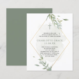 Budget Green & Gold Watercolor Foliage Baptism 