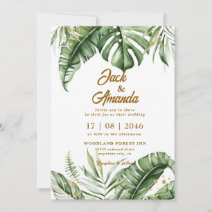 Budget Green Leaf Boho Wedding Invitation