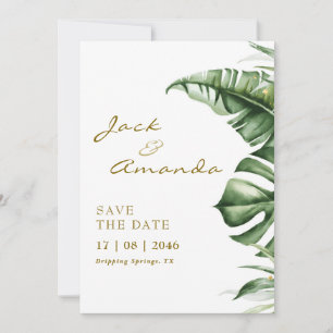 Budget Green Leaf Boho Wedding save the date card