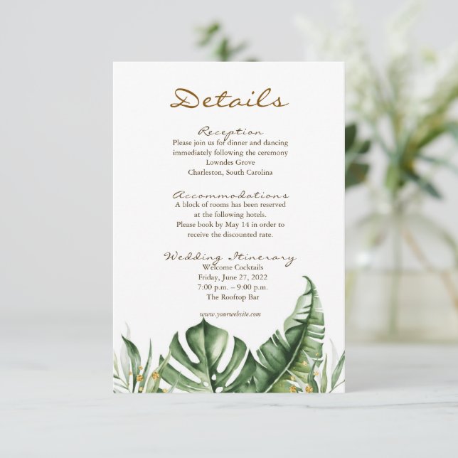 Budget Green Leaf Greenery Wedding Enclosure cards (Standing Front)