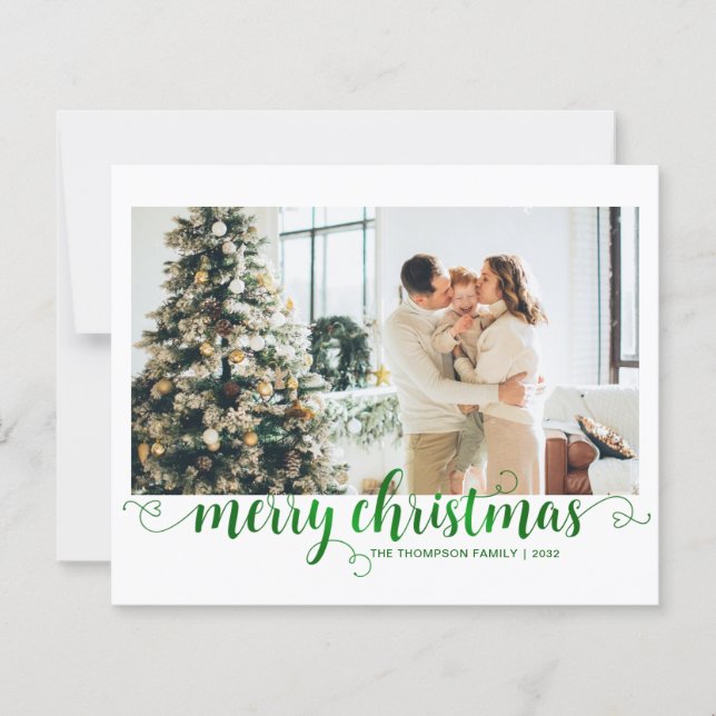 BUDGET Green Merry Christmas Heart Script Photo (Front)