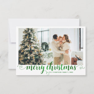 BUDGET Green Merry Christmas Heart Script Photo Card