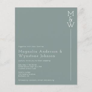 BUDGET Green Modern Monogram Wedding Invitation