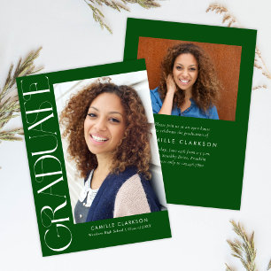 Budget Green Modern Vertical Two Photo Graduation Invitation