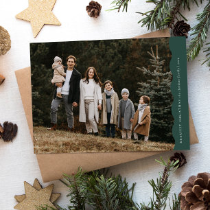 Budget Green Modern Wavy Two Photo Christmas Holiday Card