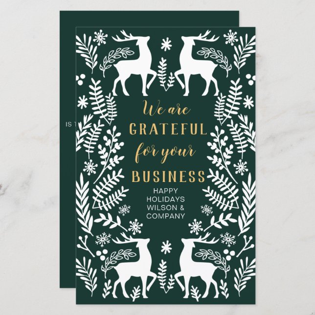 Budget Green Nordic Reindeer Business Holiday Card (Front/Back)