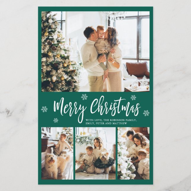 Budget Green Photo Collage Christmas Thin Card (Front)