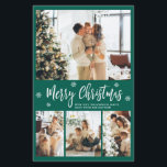 Budget Green Photo Collage Christmas Thin Card<br><div class="desc">Budget Modern, Elegant, Green and White 4 Photo Collage Merry Christmas Script Holiday Thin Card. This festive, minimalist, whimsical four (4) photo holiday template features a pretty photo collage, some snowflake and says Merry Christmas! The „Merry Christmas” greeting text is written in a beautiful white hand lettered typography font type...</div>