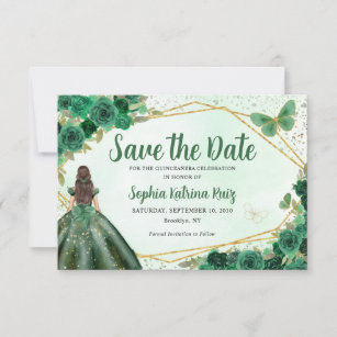 Budget Green Princess Quinceañera Save the Date Card