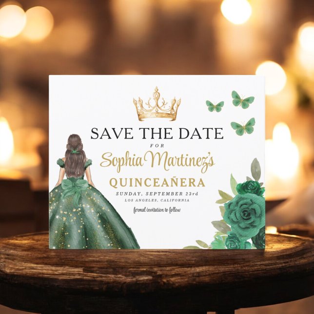 Budget Green Princess Quinceañera Save the Date Flyer (Creator Uploaded)