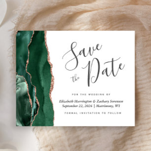 Budget Green Rose Gold Agate Wedding Save the Date