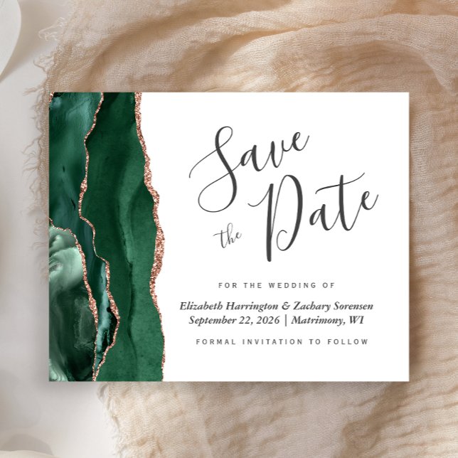 Budget Green Rose Gold Agate Wedding Save the Date (Creator Uploaded)