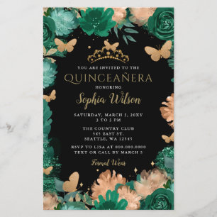 Budget Green Roses Gold Butterflies Quinceañera