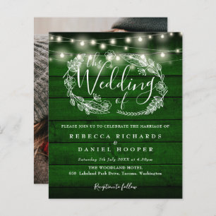 Budget Green Rustic Lights Photo Wedding Invite