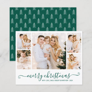 Budget Green Script 5 Photo Collage Christmas Card