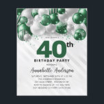 Budget Green Silver Balloon Glitter 40th Birthday<br><div class="desc">Modern Glam Emerald Green Silver Balloon Glitter Sparkle Any Age Birthday Invitation</div>
