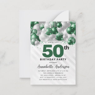 Budget Green Silver Balloon Glitter 50th Birthday Card