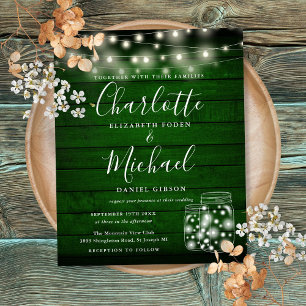 Budget Green Wood Mason Jars Wedding Invitation