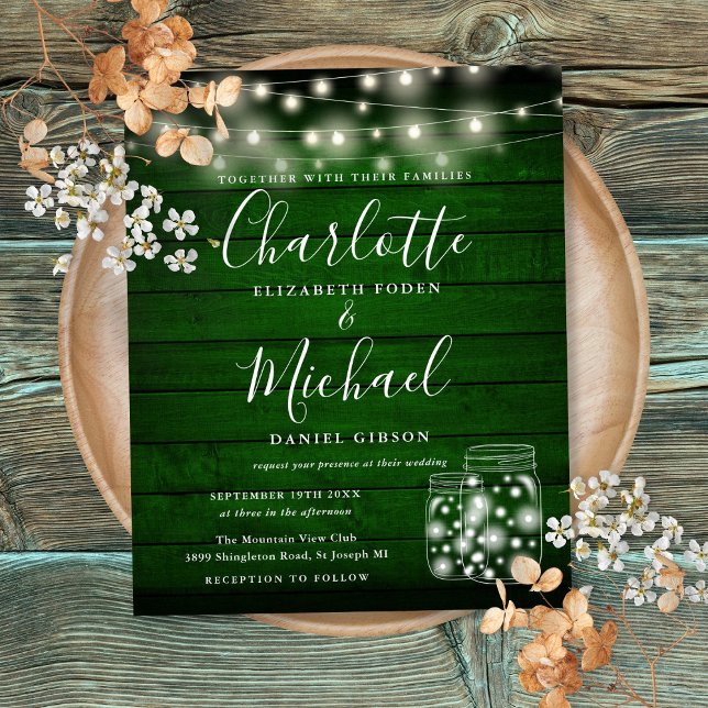 Budget Green Wood Mason Jars Wedding Invitation (Budget Green Wood Mason Jars Wedding Invitation)
