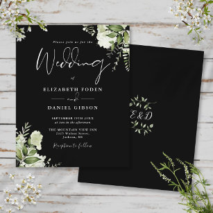Budget Greenery Black White Wedding Invitation