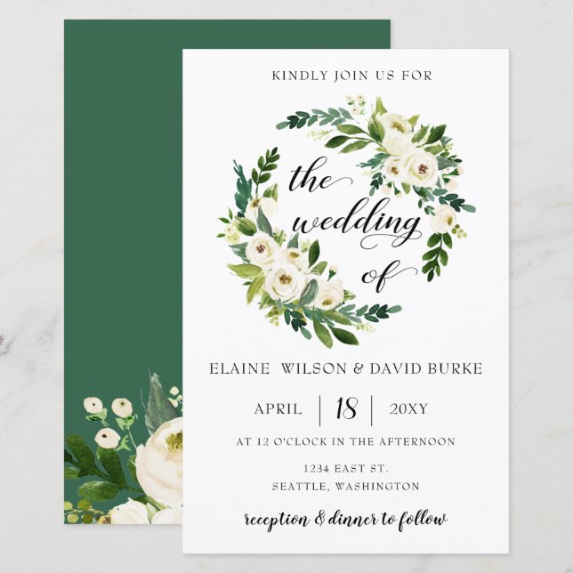 Budget Greenery Botanical Wedding Invitation (Front/Back)
