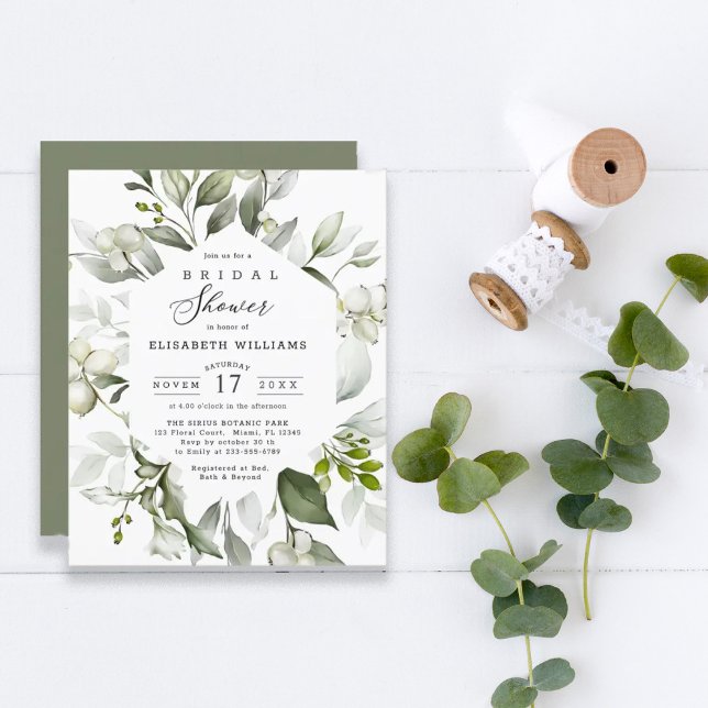 Budget Greenery Elegant Bridal Shower Invitation (Creator Uploaded)