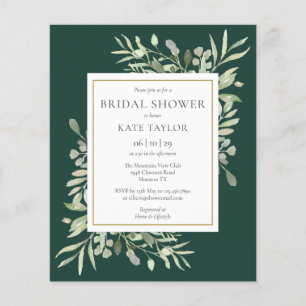 Budget Greenery Emerald Bridal Shower Invite