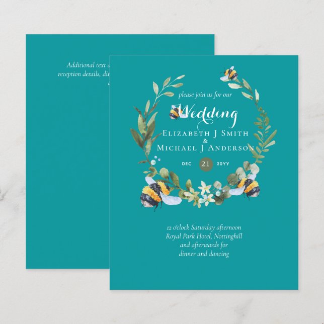 BUDGET Greenery Eucalyptus Bees Wedding Invites (Front/Back)