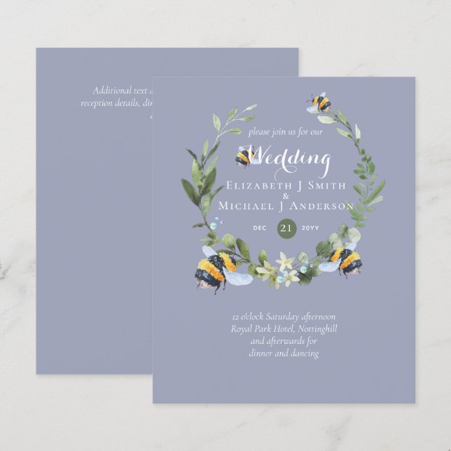 BUDGET Greenery Eucalyptus Bees Wedding Invites (Front/Back)