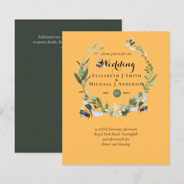 BUDGET Greenery Eucalyptus Bees Wedding Invites (Front/Back)
