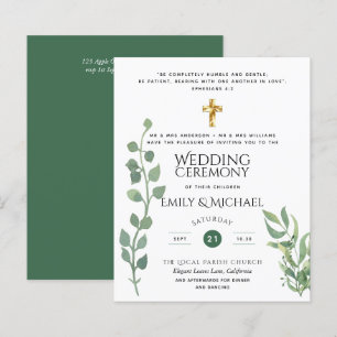Budget Greenery Eucalyptus Catholic Wedding Invite