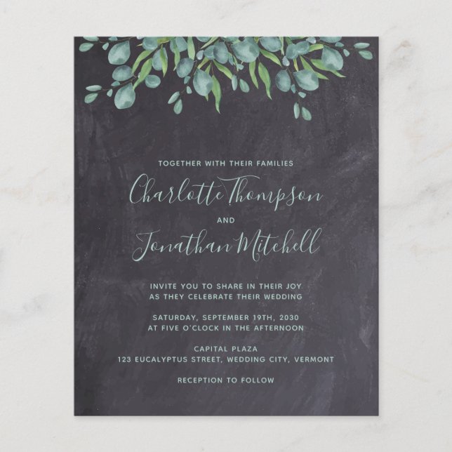 Budget Greenery Eucalyptus Wedding Invitation (Front)