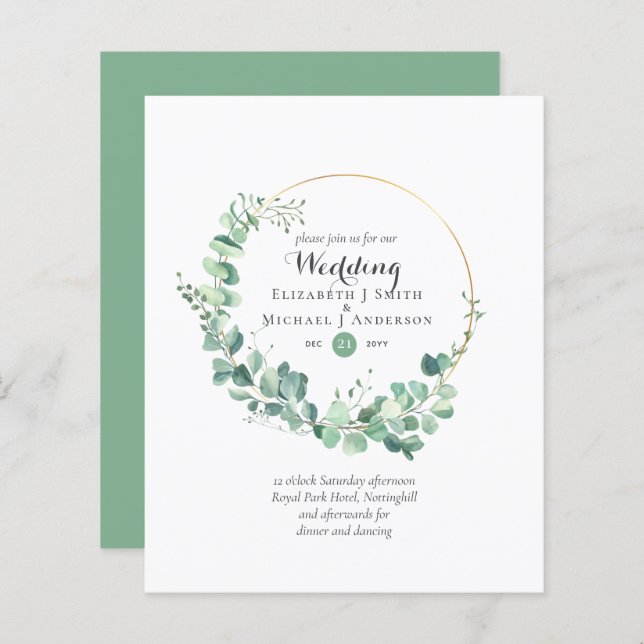 Budget Greenery Eucalyptus Wedding Invites (Front/Back)