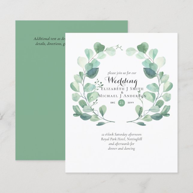Budget Greenery Eucalyptus Wedding Invites (Front/Back)