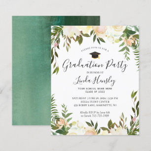 Budget Greenery Floral Graduation Party Invitation