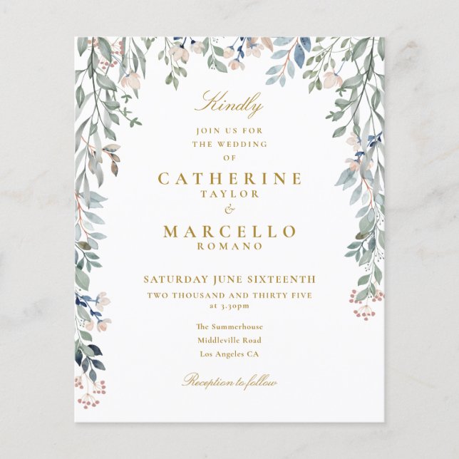 Budget Greenery Floral Wedding Invitation (Front)