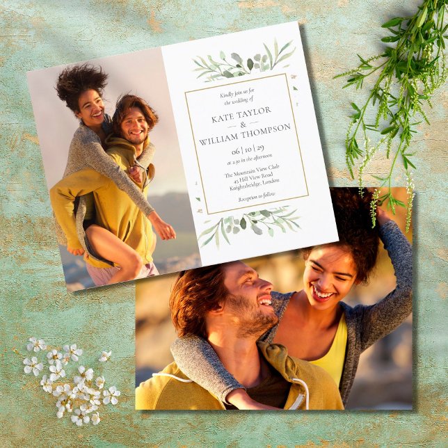 Budget Greenery Foliage Photos Wedding Invitation (Creator Uploaded)
