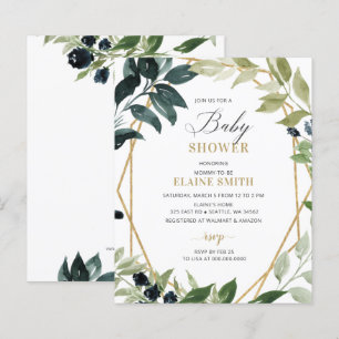 Budget Greenery Geometric Baby Shower Invitation